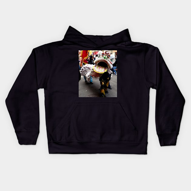 White Chinese Lion Dancer, head Kids Hoodie by H. R. Sinclair